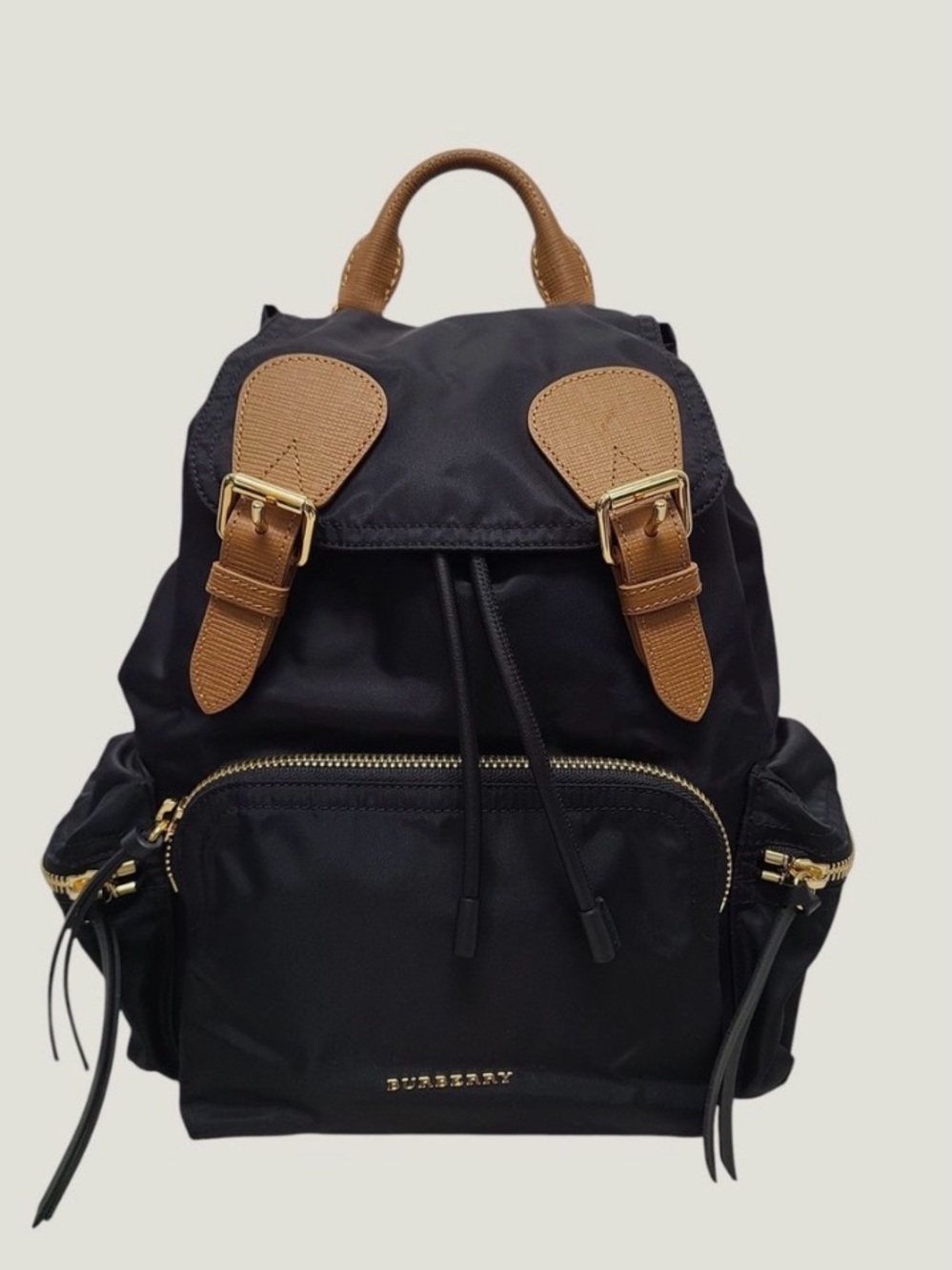 Burberry Black Nylon Backpack with Brown Leather Accents